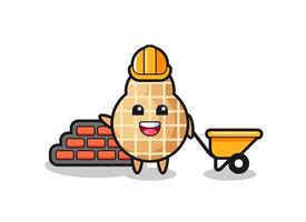 Cartoon character of peanut as a builder vector