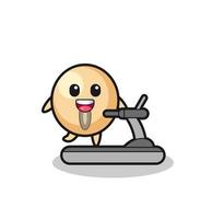 soy bean cartoon character walking on the treadmill vector