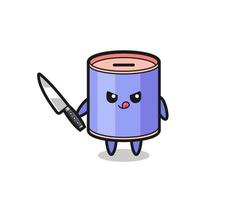 cute cylinder piggy bank mascot as a psychopath holding a knife vector