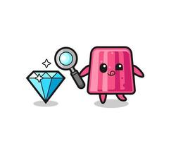 jelly mascot is checking the authenticity of a diamond vector