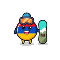 ilustración del personaje de la bandera de armenia con estilo de snowboard vector