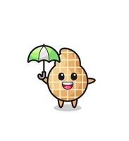 cute peanut illustration holding an umbrella vector