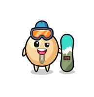 Illustration of soy bean character with snowboarding style vector
