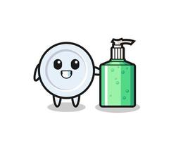 cute plate cartoon with hand sanitizer vector