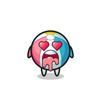 the falling in love expression of a cute beach ball with heart shaped eyes vector