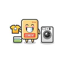 Mascot cartoon of cement sack with washing machine vector