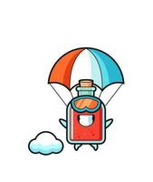 la caricatura de la mascota de la botella cuadrada de veneno es paracaidismo con gesto feliz vector