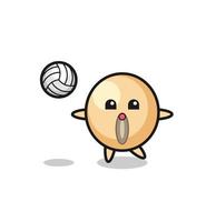 personaje de dibujos animados de soja está jugando voleibol vector