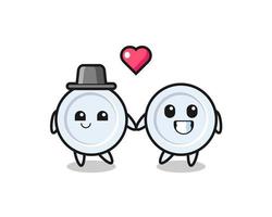 plate cartoon character couple with fall in love gesture vector