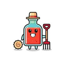 personaje de mascota de botella cuadrada de veneno como agricultor vector