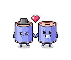 cylinder piggy bank cartoon character couple with fall in love gesture