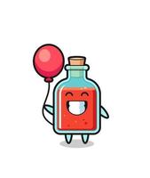 square poison bottle mascot illustration is playing balloon vector