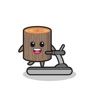 tree stump cartoon character walking on the treadmill vector