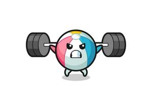 beach ball mascot cartoon with a barbell vector