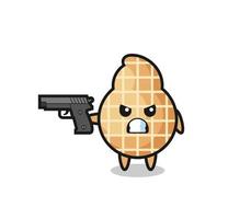 the cute peanut character shoot with a gun vector