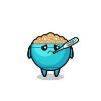 cereal bowl mascot character with fever condition vector