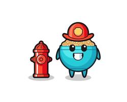 Mascot character of cereal bowl as a firefighter vector