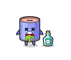 illustration of an cylinder piggy bank character vomiting due to poisoning vector