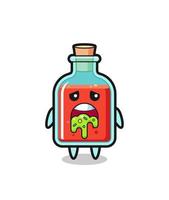 el lindo personaje cuadrado de la botella de veneno con vómito vector