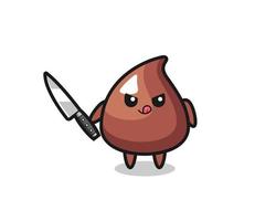 cute choco chip mascot as a psychopath holding a knife vector