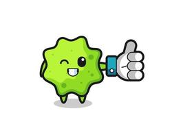cute splat with social media thumbs up symbol