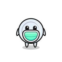 cute plate cartoon wearing a mask vector