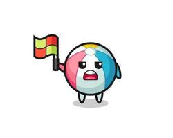beach ball character as line judge putting the flag up vector