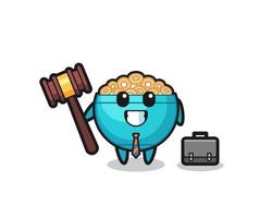 Illustration of cereal bowl mascot as a lawyer