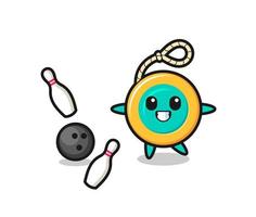 Character cartoon of yoyo is playing bowling vector