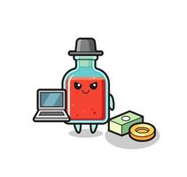 ilustración de mascota de botella cuadrada de veneno como hacker vector