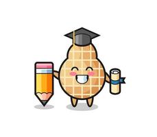 peanut illustration cartoon is graduation with a giant pencil vector