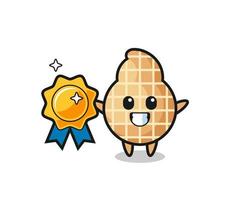 peanut mascot illustration holding a golden badge vector