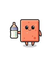 baby brick cartoon character with milk bottle vector