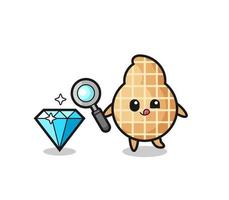 peanut mascot is checking the authenticity of a diamond vector