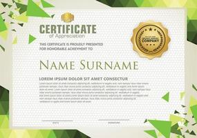 Horizontal certificate template with triangle geometric polygonal background, vector