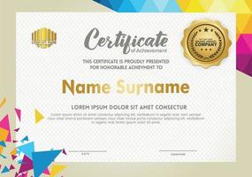Horizontal certificate template with triangle geometric polygonal background,
