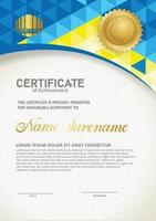 Vertical certificate template with triangle geometric polygonal background, vector