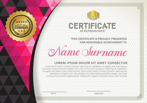 Horizontal certificate template with triangle geometric polygonal background,