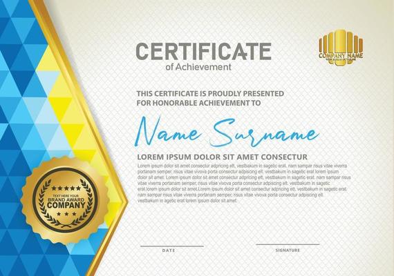 Horizontal certificate template with triangle geometric polygonal background,