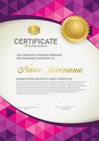 Vertical certificate template with triangle geometric polygonal background, vector