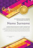 Vertical certificate template with triangle geometric polygonal background, vector