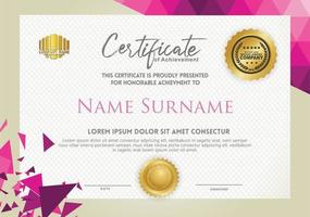 Horizontal certificate template with triangle geometric polygonal background, vector