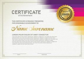 Diploma certificate template with halftone style and modern pattern background vector