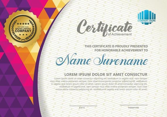 Modern certificate template with polygon texture pattern background.