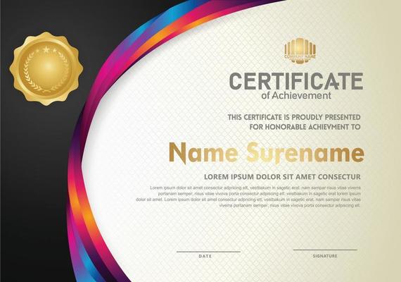 Elegant and futuristic certificate template with curved line shape ornament modern pattern,diploma.