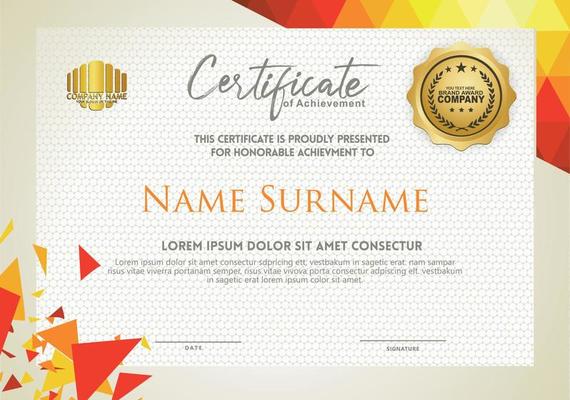 Horizontal certificate template with triangle geometric polygonal background,