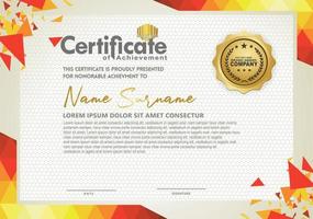 Horizontal certificate template with triangle geometric polygonal background, vector