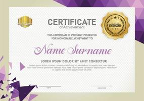 Horizontal certificate template with triangle geometric polygonal background, vector