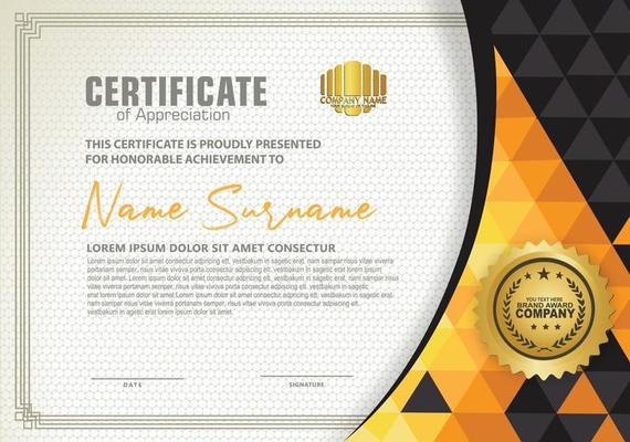 Horizontal certificate template with triangle geometric polygonal background,