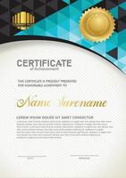 Vertical certificate template with triangle geometric polygonal background, vector